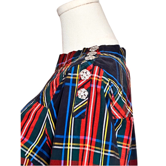J.Crew Women's Black Red Tartan Plaid Rhinestone Shoulder Detail Size 8P Holiday - Picture 4 of 10